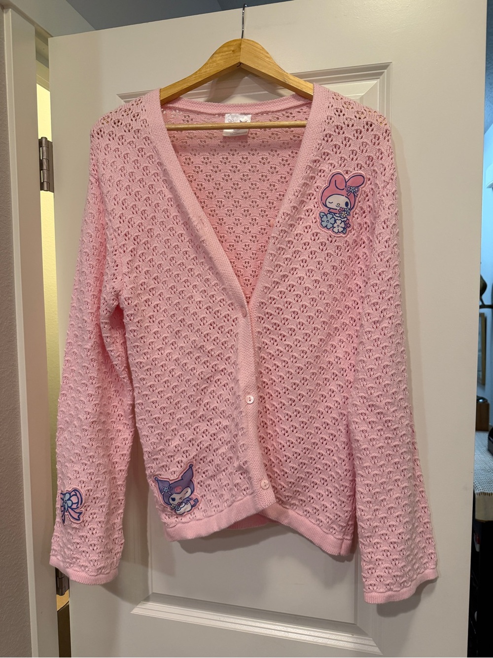 Sanrio Light Pink Crochet Cardigan with Character Patches